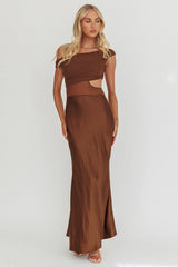 In Blooms Mesh Bodice Maxi Dress Chocolate