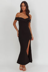 Rider Off-Shoulder Front Split Maxi Dress Black