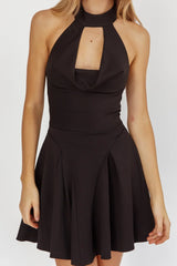 Charlene Cowl Halterneck Mini Dress Black