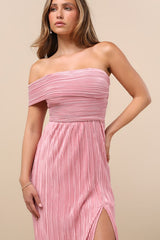 Poised Performance Pink Plisse One-Shoulder Maxi Dress