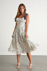 Candice Ivory Floral Ruffled Tie-Strap Midi Dress