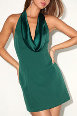 Perfected Finesse Emerald Cowl Halter A-Line Mini Dress