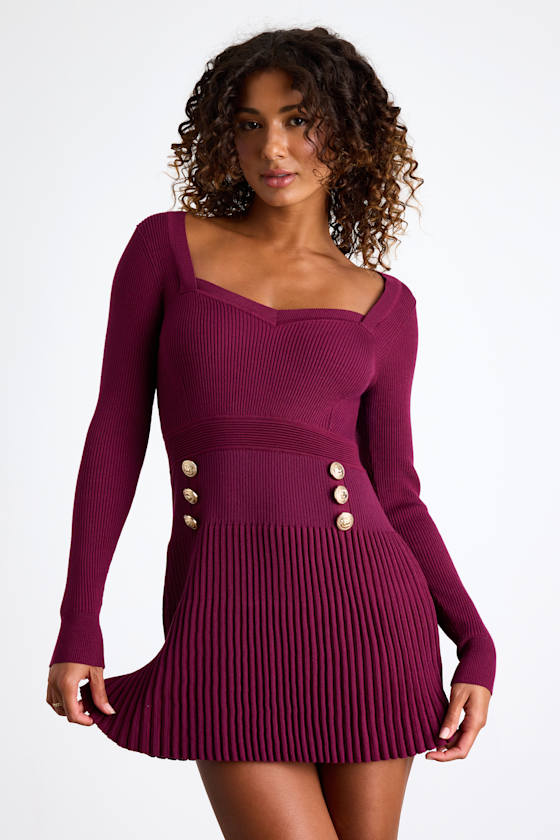 Chicest Crush Plum Ribbed Long Sleeve Mini Sweater Dress