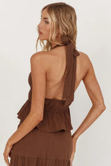 Under The Moons Tied Front Halter Top Cocoa