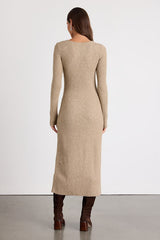 Rileynn Heathered Taupe Ribbed Sweater Midi Dress