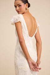 Kenna Ivory Lace Flutter Sleeve Midi Dress