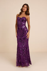 Mayley Purple Sequin Strapless Maxi Dress