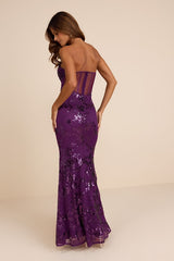 Mayley Purple Sequin Strapless Maxi Dress