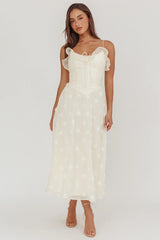 Gelati Embellished Tie Strap Midi Dress Cream