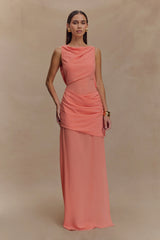 Daria Draped Chiffon Maxi Dress - Pastel Nectarine