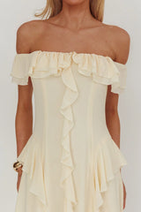 Scarlet Off-Shoulder Ruffle Trim Maxi Dress Butter