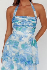 Seascape Halterneck Layered Maxi Dress Floral Blue