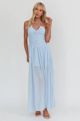 The Dreamers Ruched Basque Waist Maxi Dress Blue