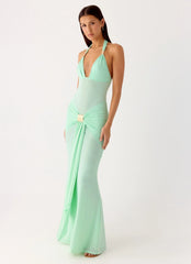 Miyah Halter Hardware Maxi Dress - Mint Blue