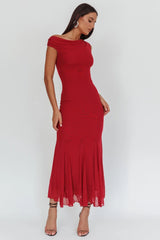Diana Asymmetric Shoulder Godet Maxi Dress Wine