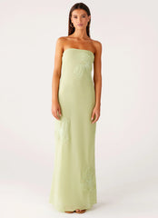 Sassafras Beaded Flower Strapless Maxi Dress - Lime