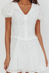 Aylin Collared Eyelet Mini Dress White