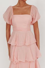Giavana Puff Sleeve Layered Maxi Dress Baby Pink
