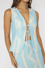 Meet Me There Tied Vest Top Abstract Blue