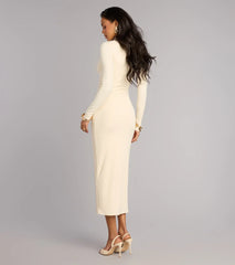 Dinner Plans Locked Mock Neck Wrap Midi Dress