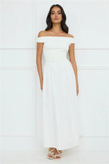 Camellia Charm Off Shoulder Maxi Dress White