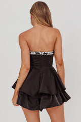 Paris Muse Ribbon Neckline Romper Black