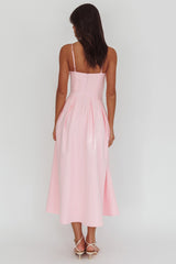 Kearsy Box Pleat Sweetheart Neckline Midi Dress Pink