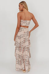 Ezmeralda Tiered Ruffle Maxi Skirt Floral Beige