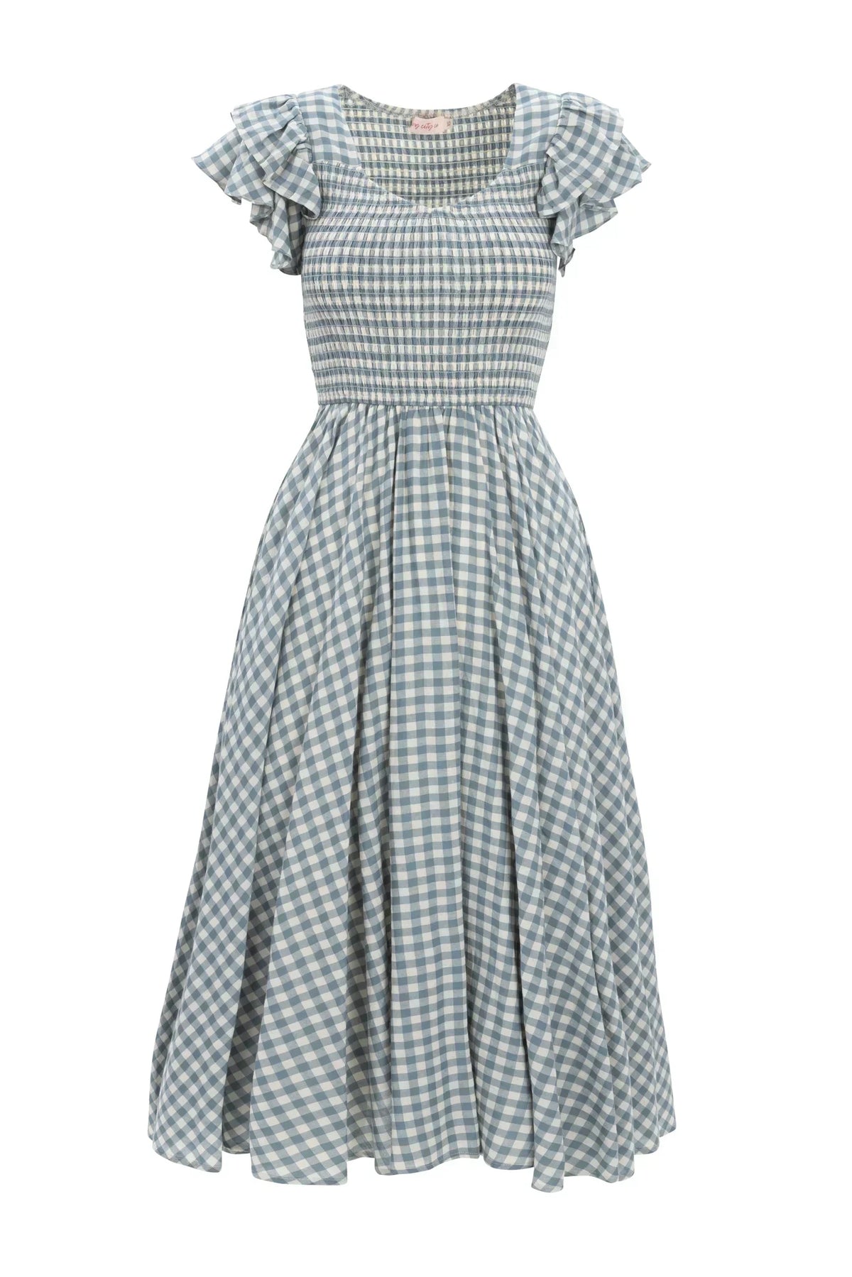 Hattie Dress in Dusty Teal Gingham