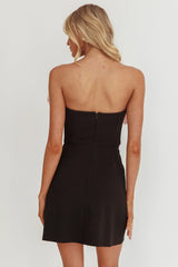 Viktoria Strapless Concertina Decoration Mini Dress Black