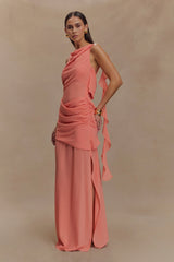 Daria Draped Chiffon Maxi Dress - Pastel Nectarine