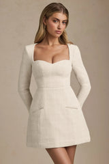 Sweetheart-Neck Structured Mini Dress in Ivory