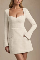 Sweetheart-Neck Structured Mini Dress in Ivory