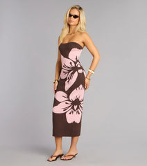 Bold Bloom Floral Knit Midi Tube Dress