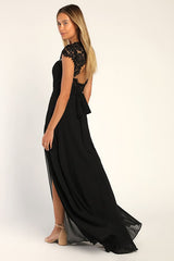 Momentous Moments Black Lace Backless Maxi Dress