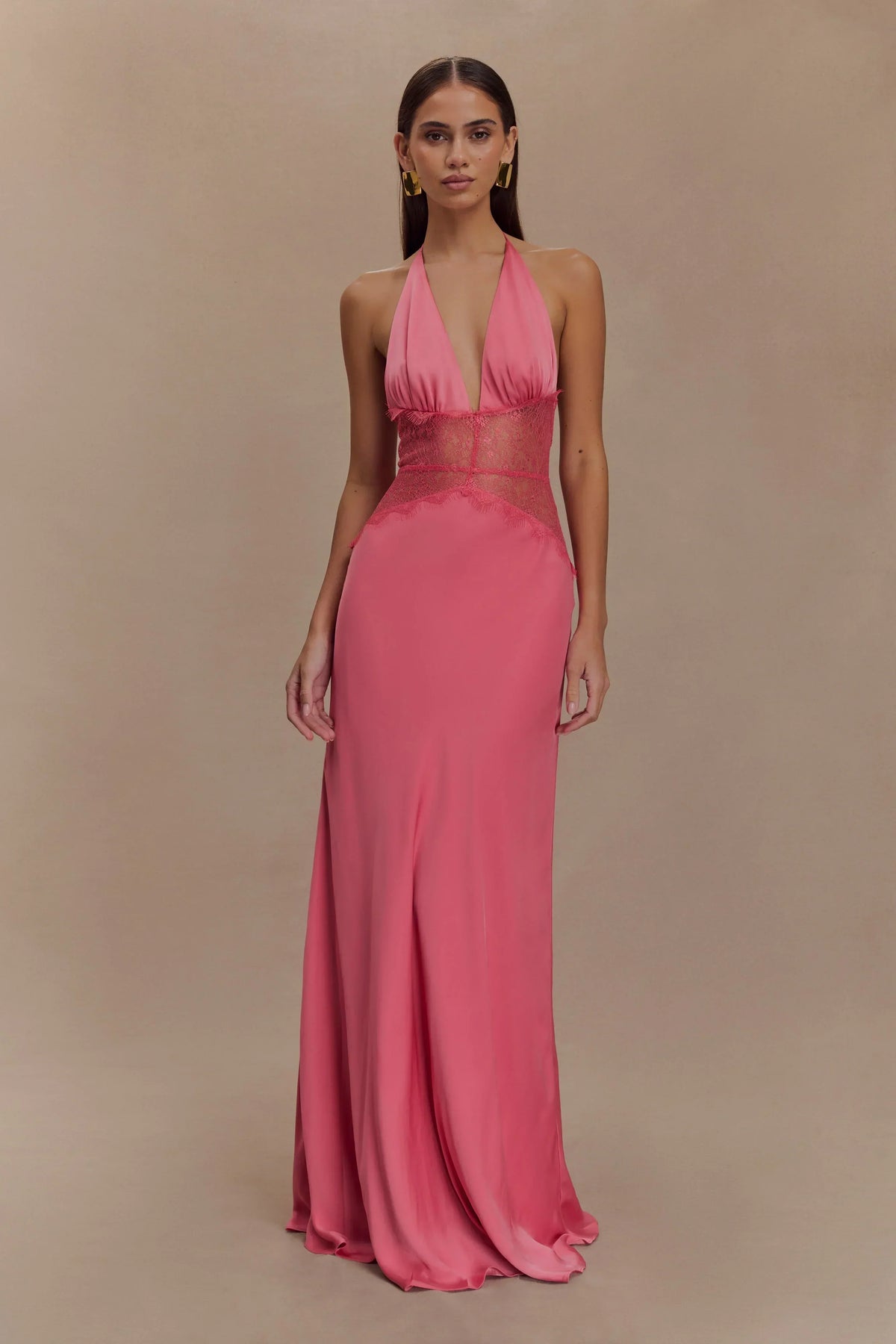 Dinah Lace And Satin Maxi Dress - Blush Rose