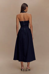 Caroline Denim Halter Midi Dress - Indigo Blue