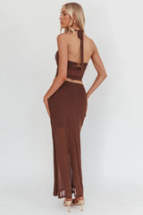 Paullina Gold Buckle Mesh Maxi Skirt Brown