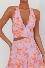 Aura Points Halterneck Cut-Out Maxi Dress Floral Lilac
