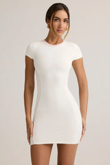 Modal Short-Sleeve Bodycon Mini Dress in White