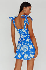 Mykonos Morning Tied Shoulder Mini Dress Floral Ocean