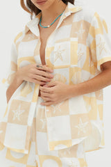 Just A Hunch Button Shirt Shell Print Yellow Multi