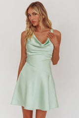 Brigid Cowl Neck Scoop Back Mini Dress Mint