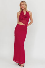 Playing Games Cut-Out Cowl Halter Dress Berry