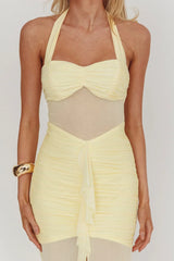 Rayah Sheer Insert Ruched Maxi Dress Yellow