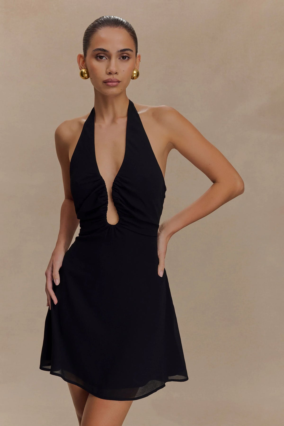 Malakhai Chiffon Halter Mini Dress - Black