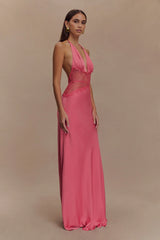 Dinah Lace And Satin Maxi Dress - Blush Rose
