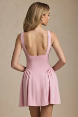 Scallop-Trim A-Line Mini Dress in Soft Pink