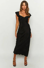 Kora Short Sleeve Black Maxi Dress