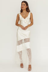 Alba Frill & Lace Trim Maxi Dress Oyster